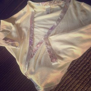 Ivory cardigan with light pink satin trim